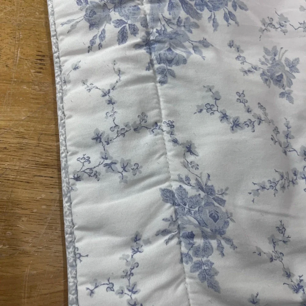 Laura Ashley Pillow Sham King Blue White Vtg Floral Toile Quilted Cottagecore